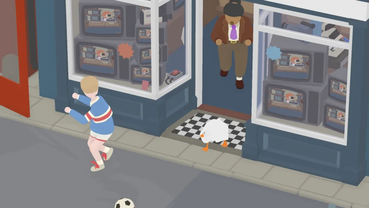 A goose stealing a sandwich