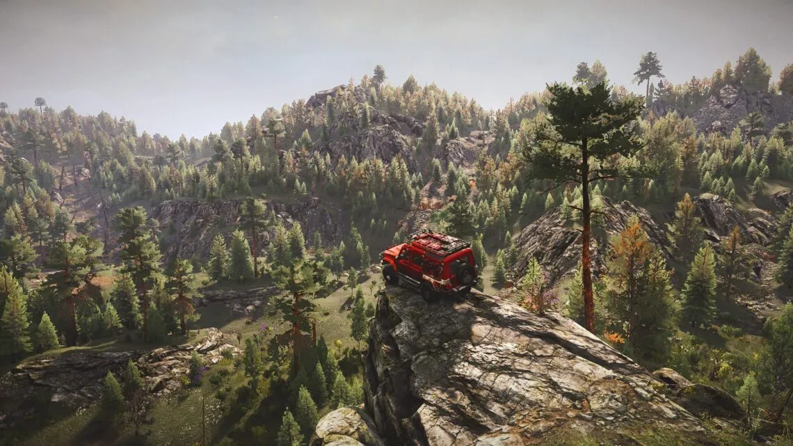 A rugged off-road vehicle navigates a challenging terrain in Expeditions: A MudRunner Game