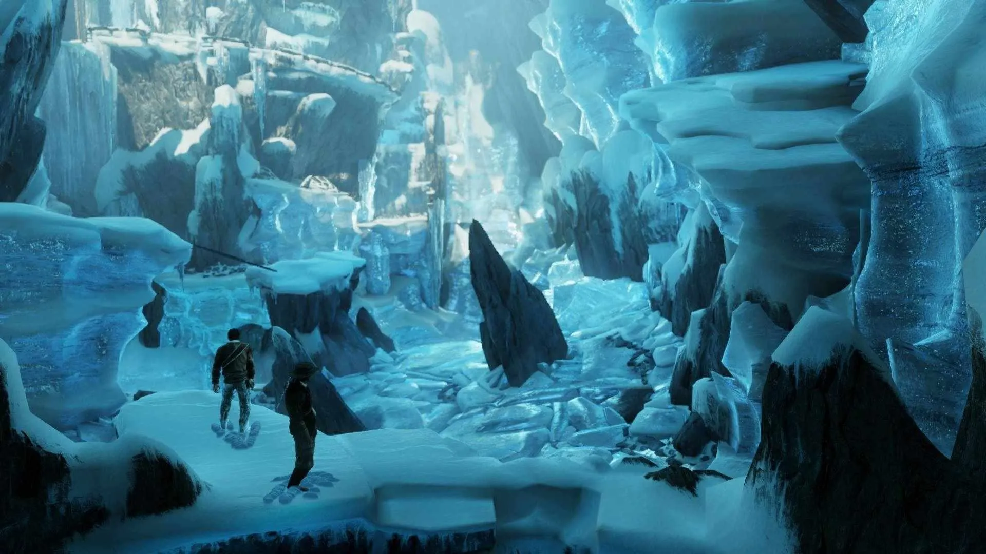 A scenic view of a snowy mountain in Uncharted 2: Among Thieves