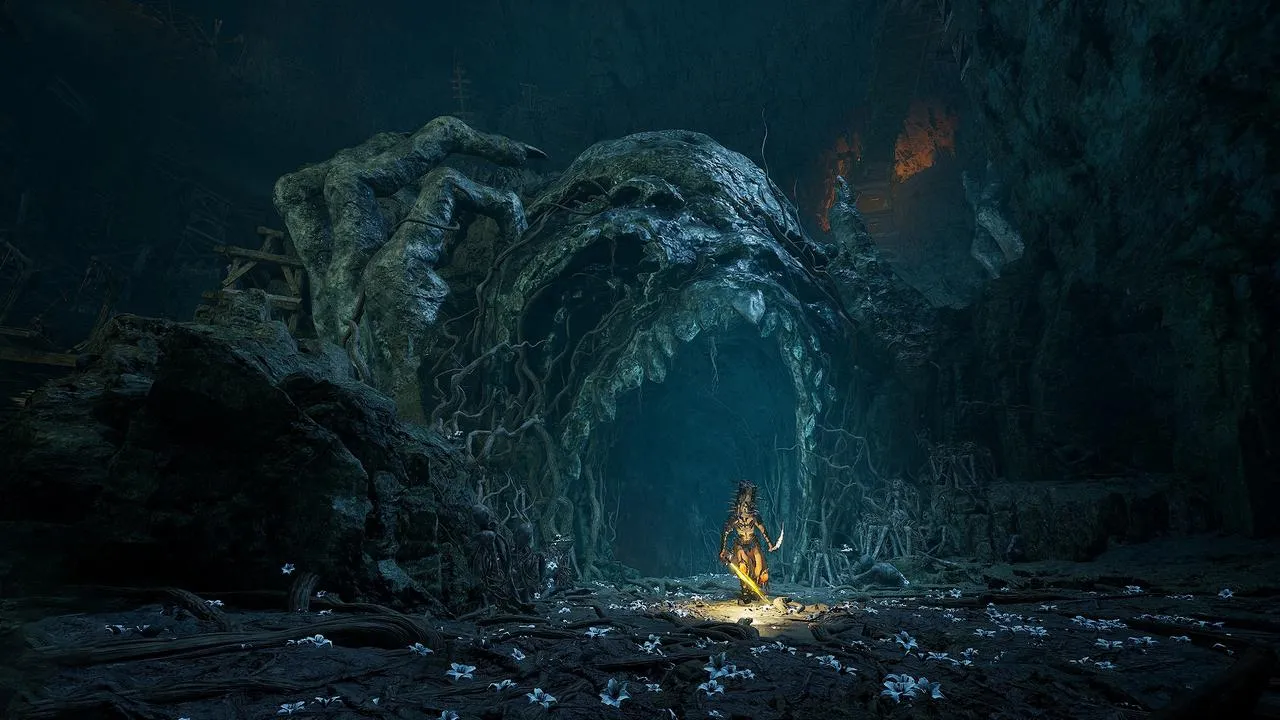 A screenshot depicting the haunting beauty of the Umbral Realm in Lords of the Fallen (2023)