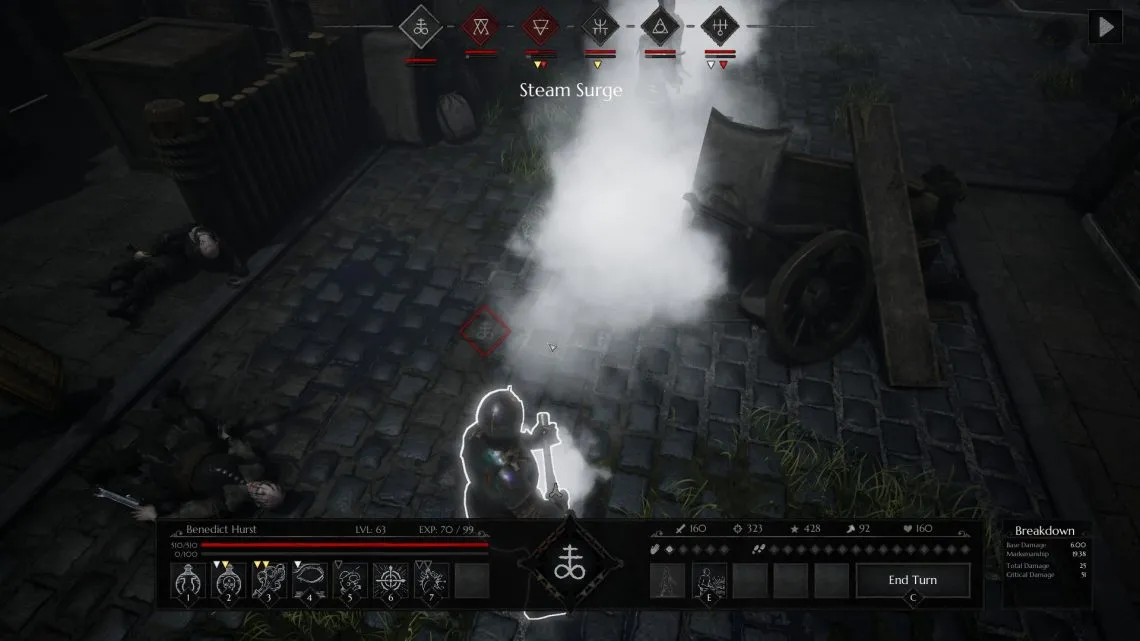 A screenshot from Black Legend demonstrating the Combat Alchemy system in action.