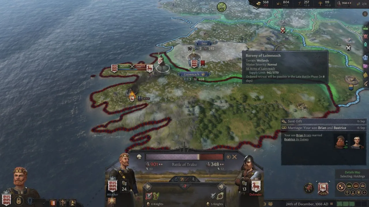 A screenshot from Crusader Kings III showing the army movement interface