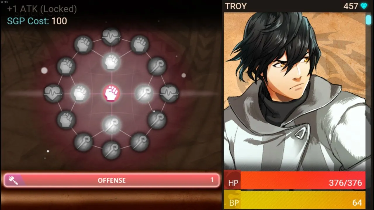 A screenshot from The Revenant Prince showing a character screen with upgrade options.