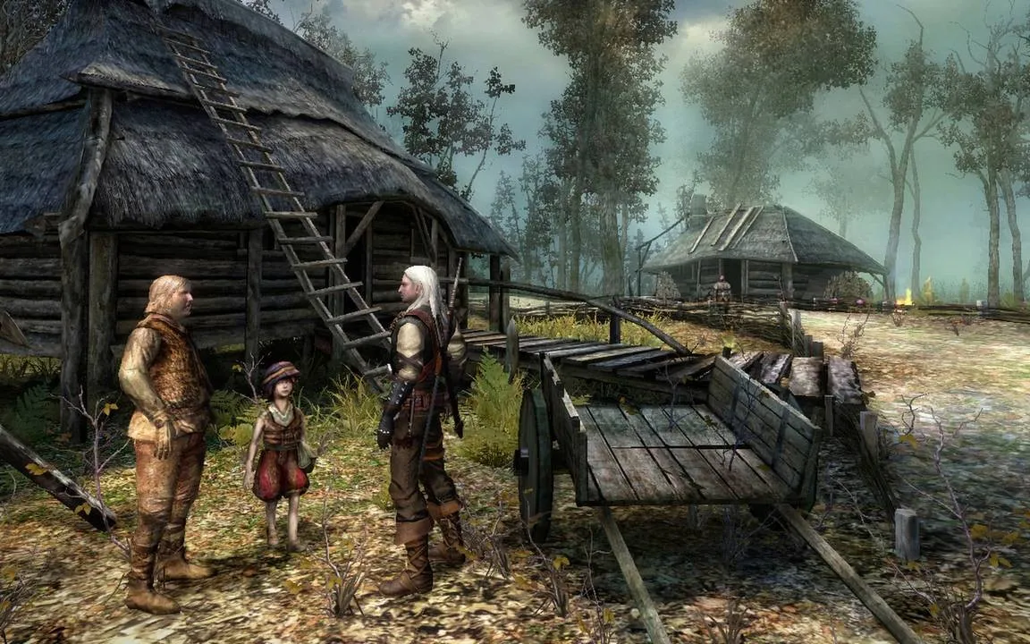 A screenshot from The Witcher showing Geralt in a conversation.