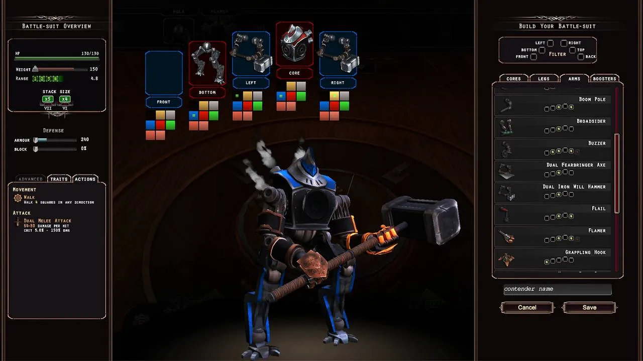 Acaratus - Screenshot of the mech suit customization