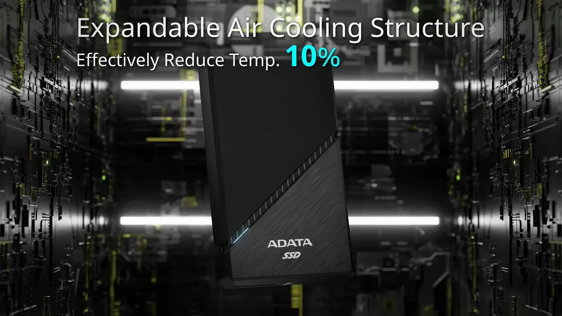 ADATA SE920 portable SSD with USB4 connectivity and an expandable frame for active cooling