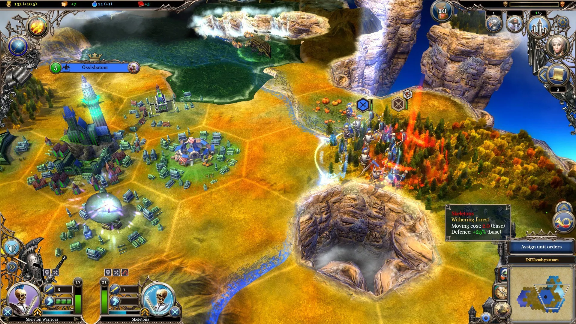 Alt: A close-up view of Warlock 2's interface, displaying resource management, unit information, and building options.