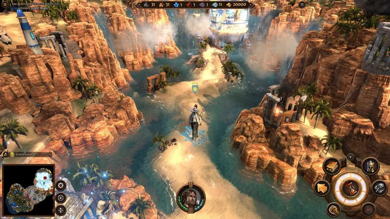 Alt: A panoramic view of a landscape in Might &amp; Magic: Heroes VII, showing the impressive environmental detail and scale.