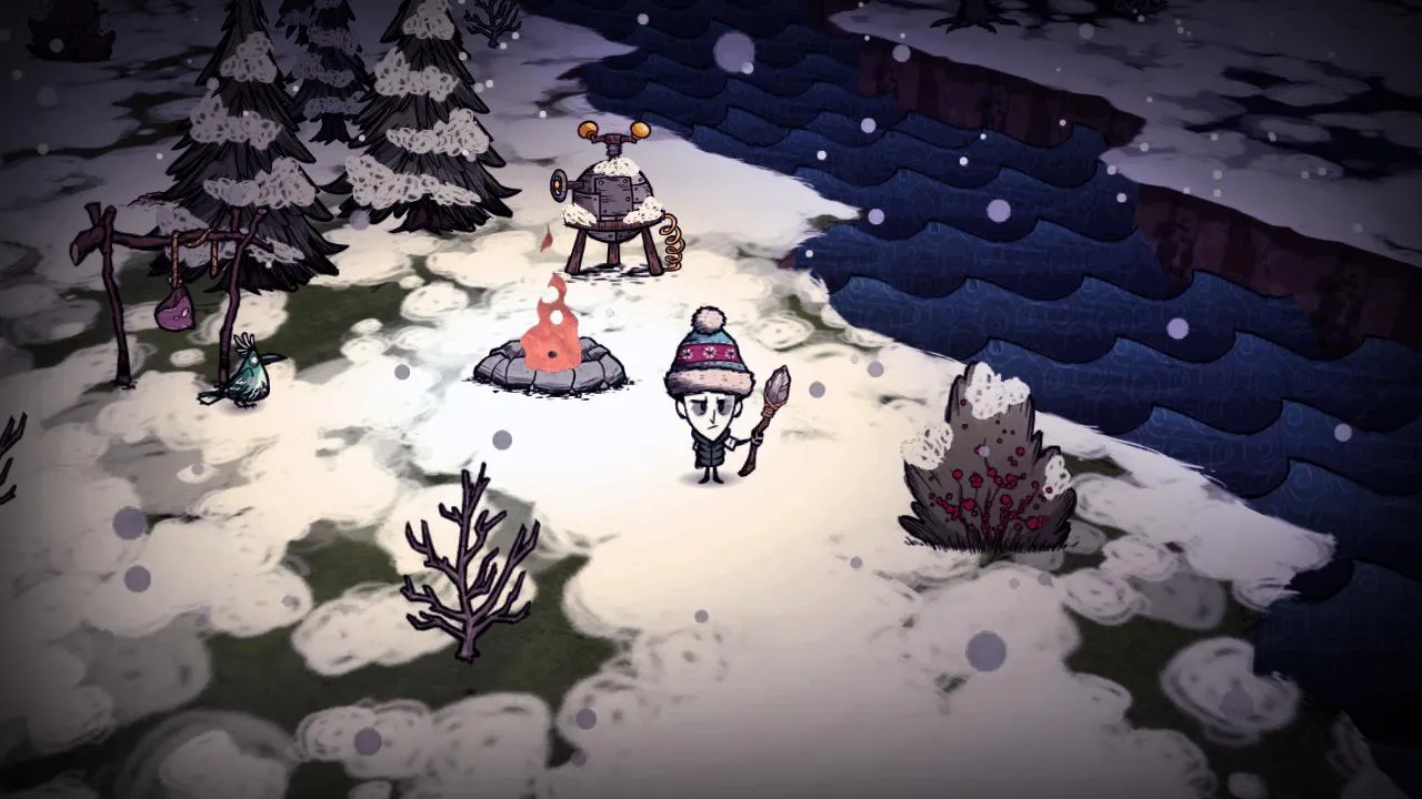 alt: A screenshot from Don't Starve showing the character interacting with a Maxwell's Door.