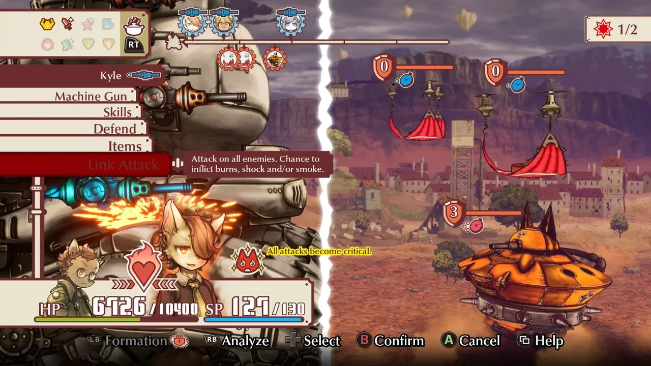 alt:  A screenshot from Fuga: Melodies of Steel showing the combat targeting system.