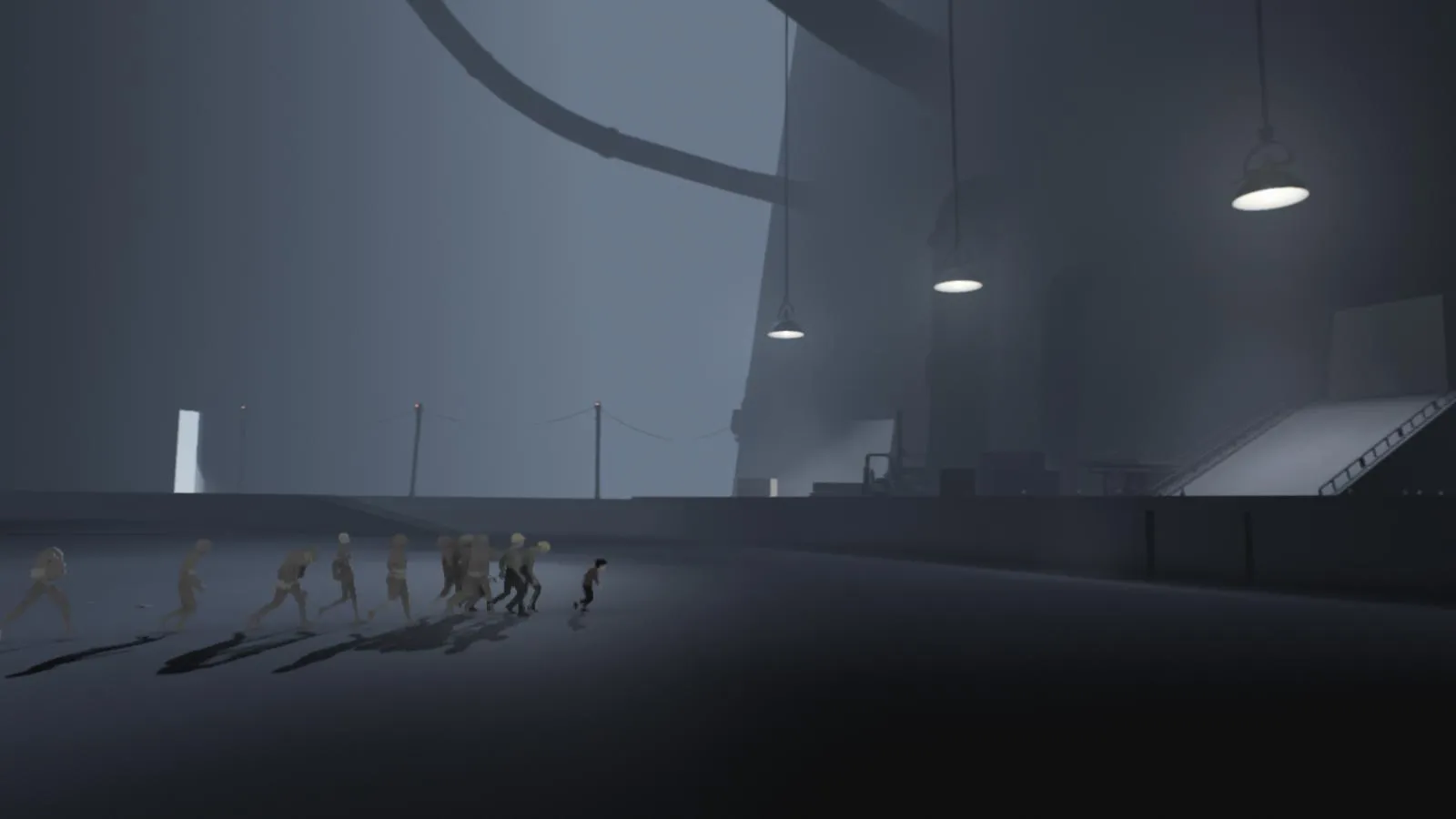alt: A screenshot from Inside where the boy is manipulating machinery.