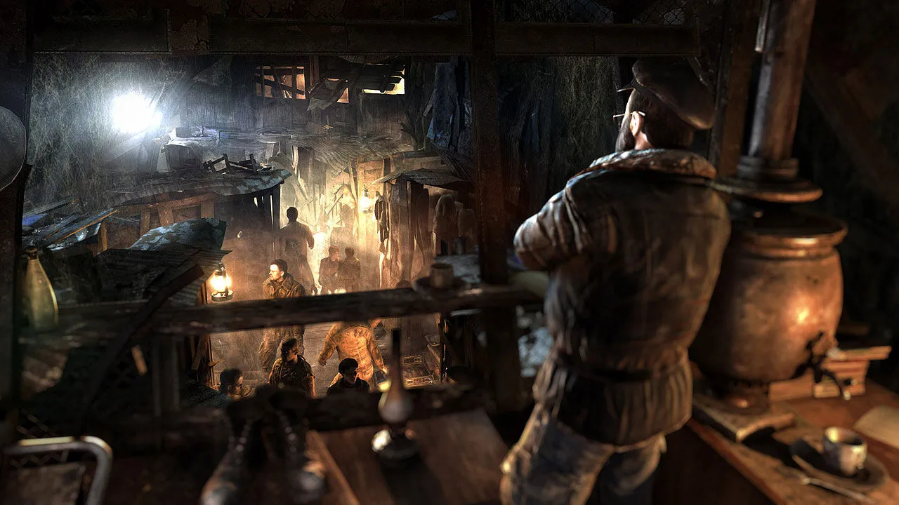 Alt: A screenshot from Metro: Last Light showcasing the desolate surface environment with ruined buildings.