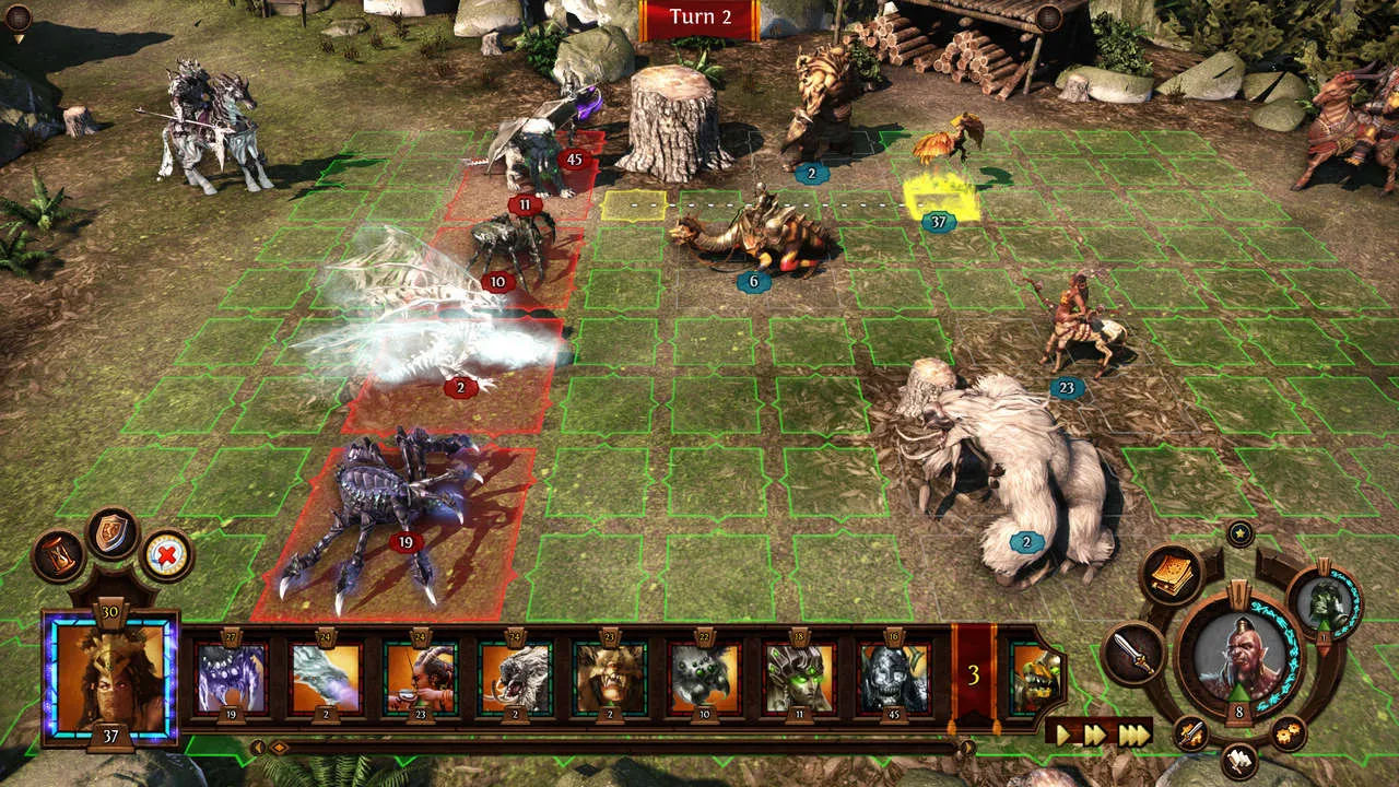 Alt: A screenshot from Might &amp; Magic: Heroes VII showcasing a siege battle with units attacking a fortified city.