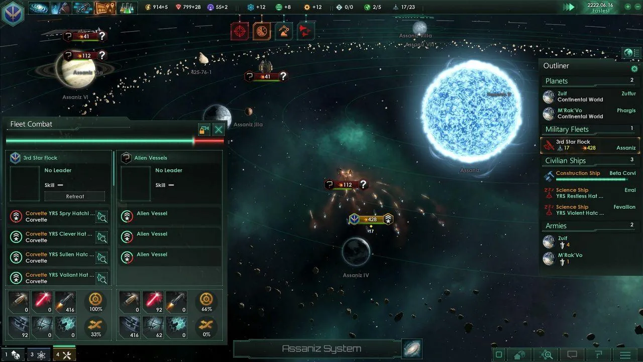 alt: A screenshot from Stellaris displaying a planet view with various structures and resources.