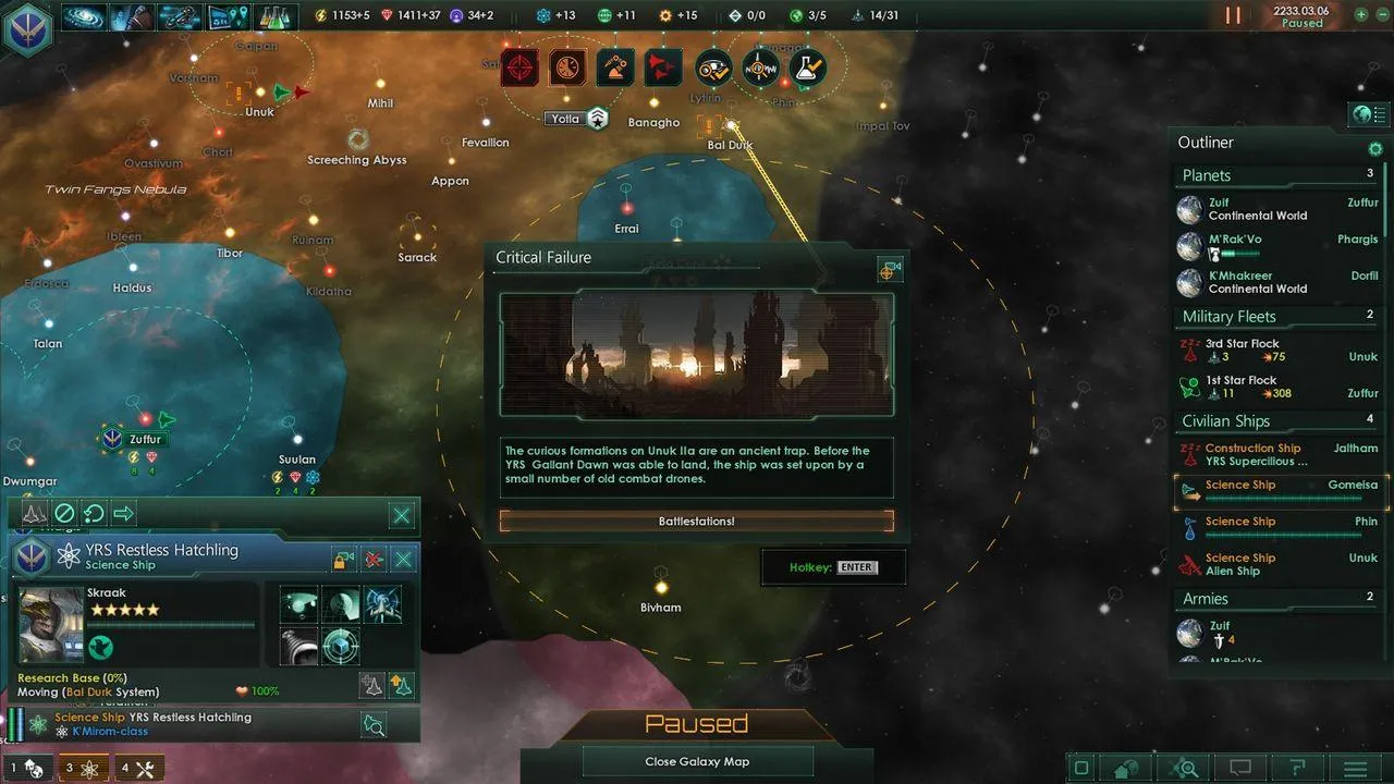 alt: A screenshot from Stellaris showing a space battle with multiple ships and lasers.