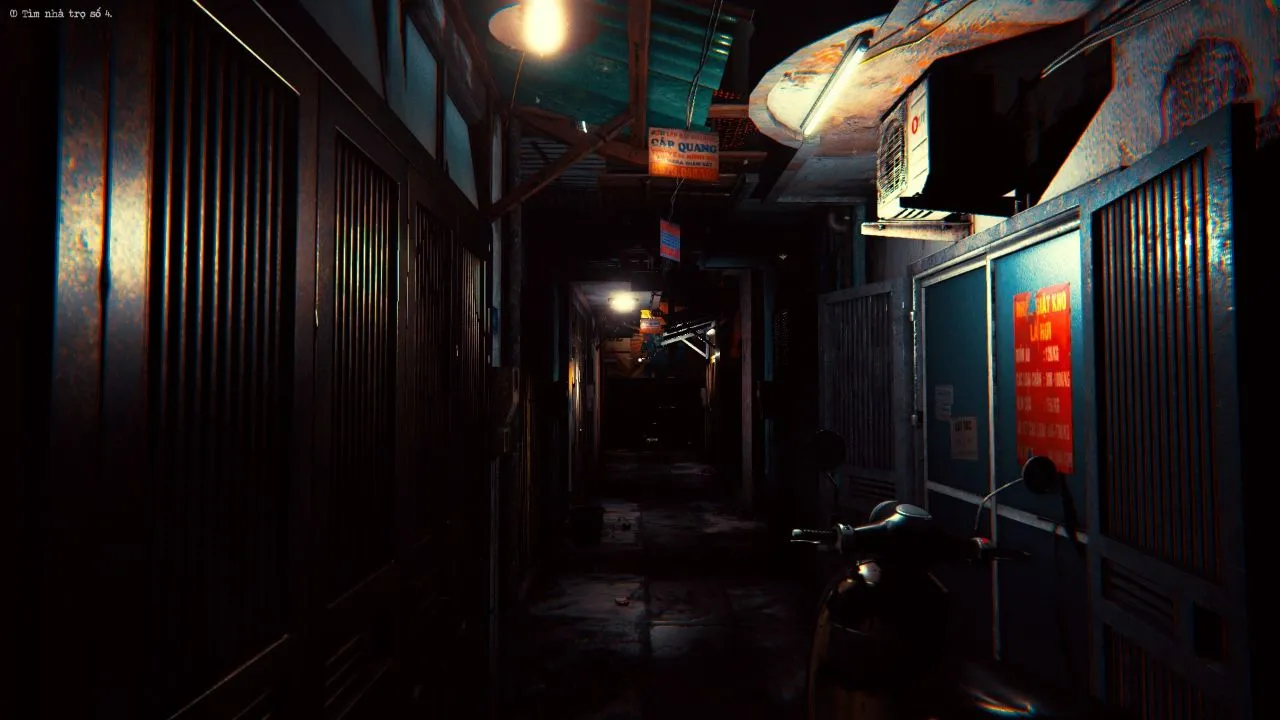 alt: A screenshot from The Death showing a dimly lit alleyway in a Vietnamese setting.