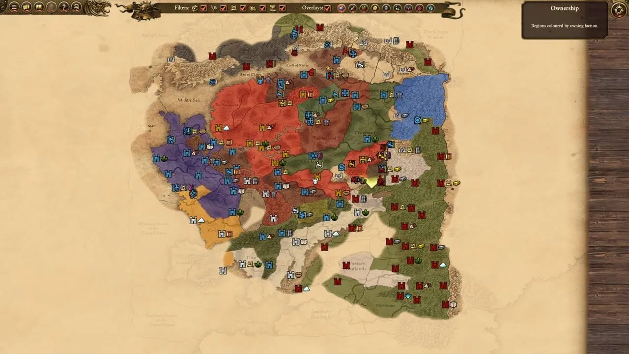 alt: A screenshot from Total War: Warhammer showing a battle between the Empire and Greenskins.