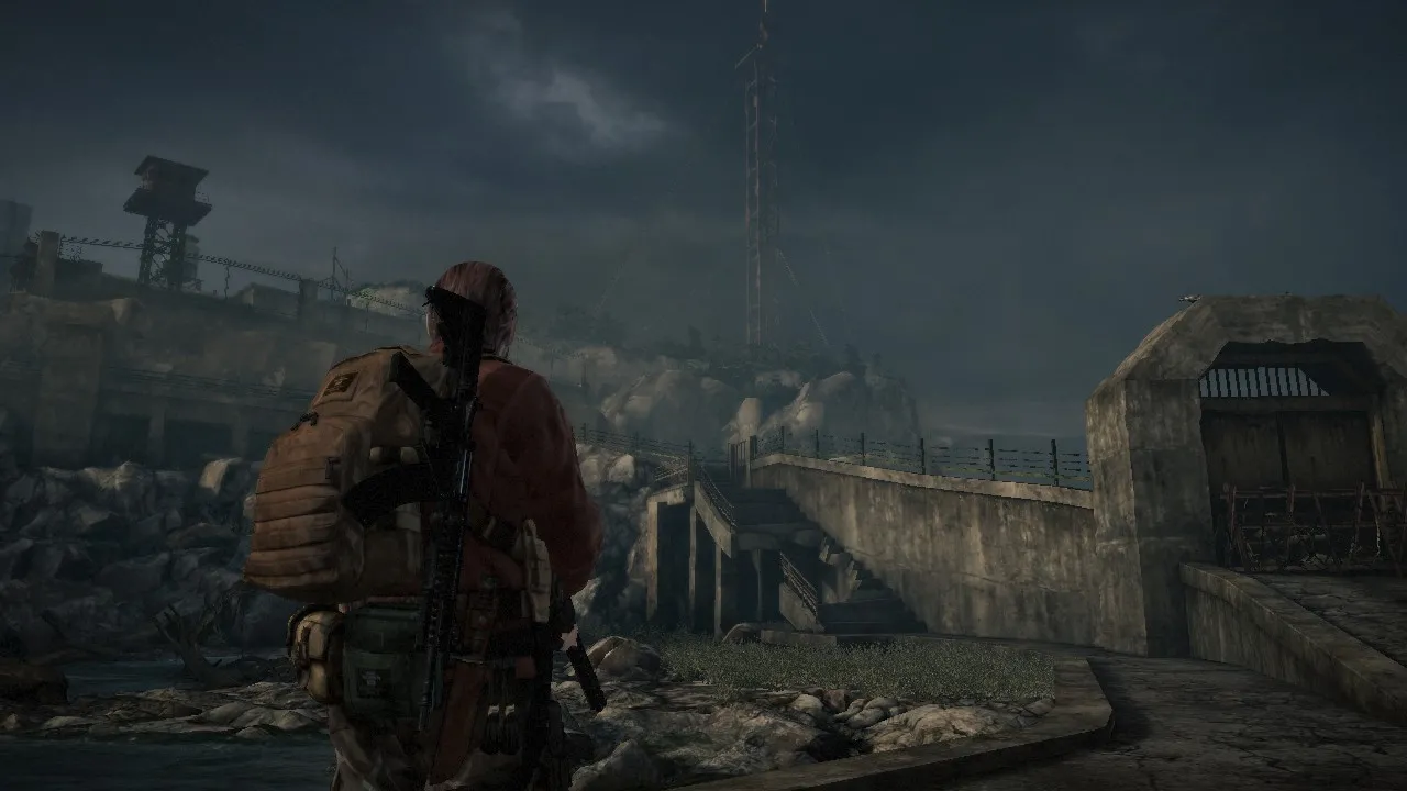 alt: A screenshot showcasing the graphical limitations of Resident Evil Revelations 2 Episode 1, with noticeable texture and lighting issues.