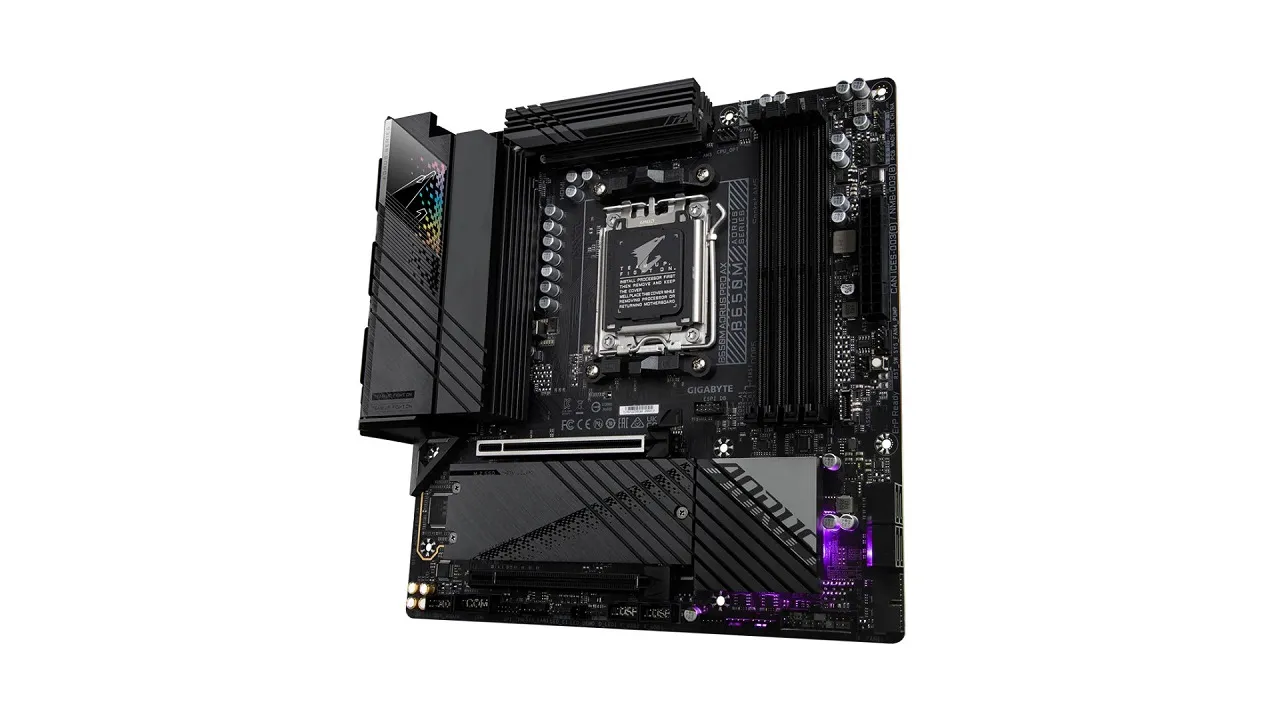 alt: Close-up of the GIGABYTE B650 Motherboard VRM and Heatsink