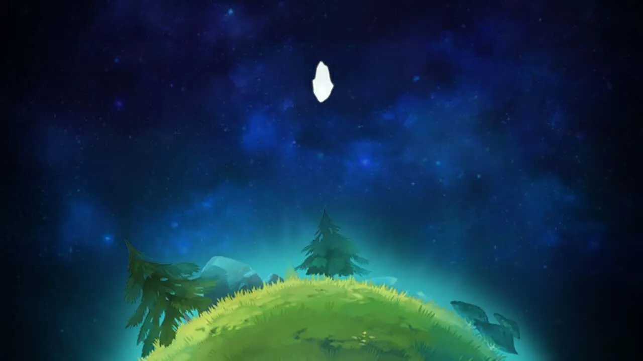 alt: Deiland screenshot showcasing the game's spherical world and the player's farm.