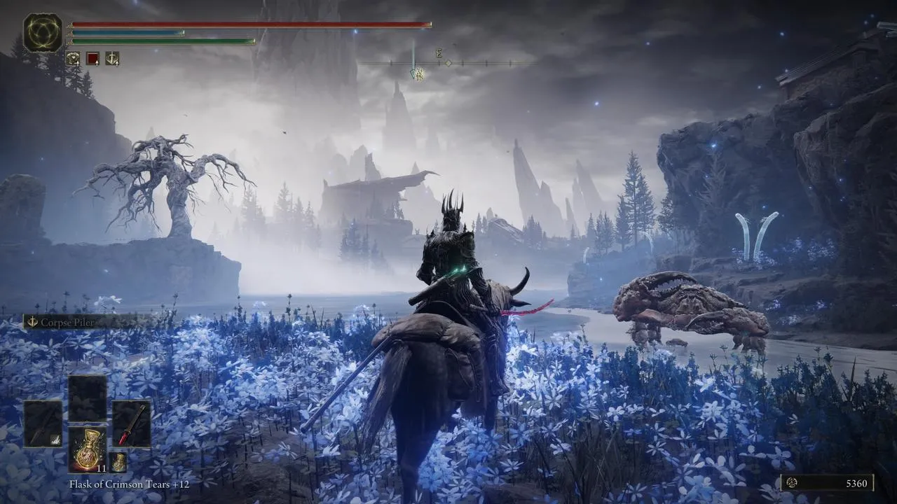 Alt:  Exploring a large, castle-like structure in the Elden Ring: Shadow of the Erdtree DLC. The architecture is intricate and reminiscent of classic Dark Souls level design.
