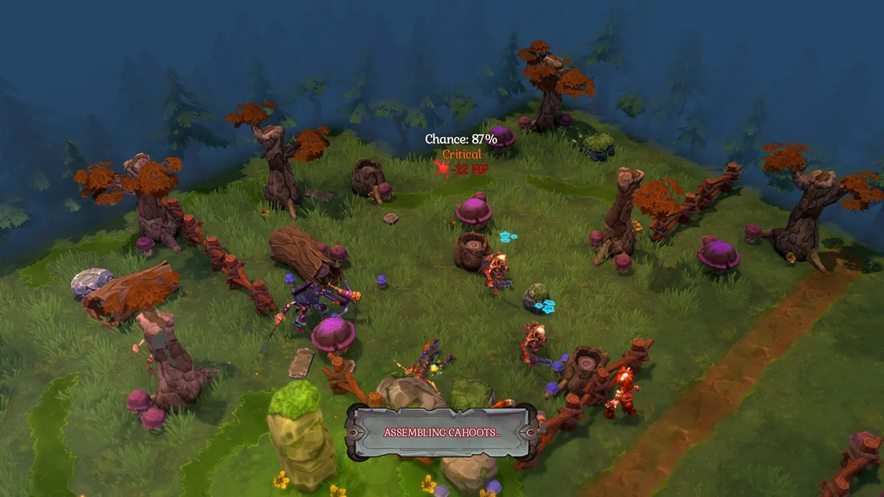 alt: Fort Triumph gameplay screenshot showcasing a battle scene with characters utilizing the environment to their advantage