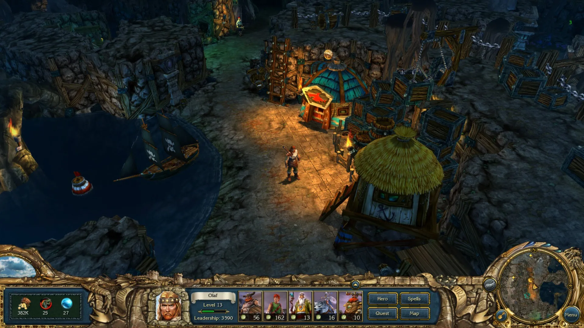 alt: King's Bounty: Ice & Fire gameplay screenshot showing a character exploring a snowy environment.