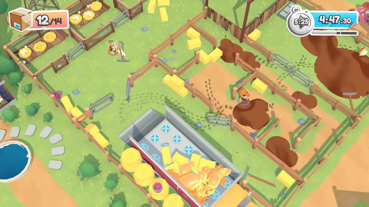 alt: Moving Out gameplay showing furniture being loaded onto a truck