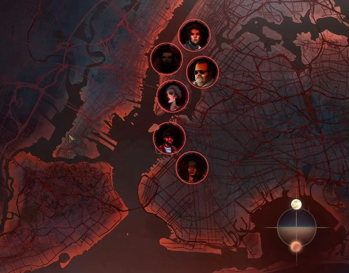 Alt: Screenshot of Coteries of New York showcasing the dialogue interface and character portraits.  The visual style emphasizes the noir themes and character interactions.