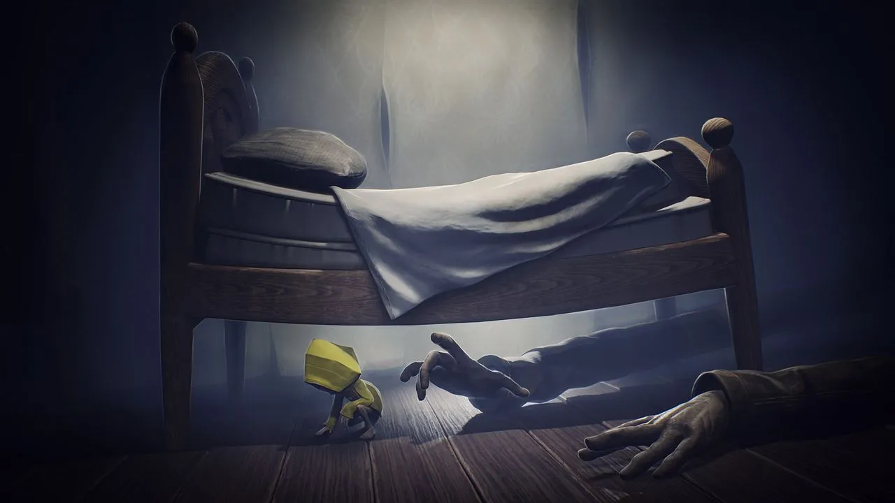 alt: Six running through a brightly lit area in Little Nightmares