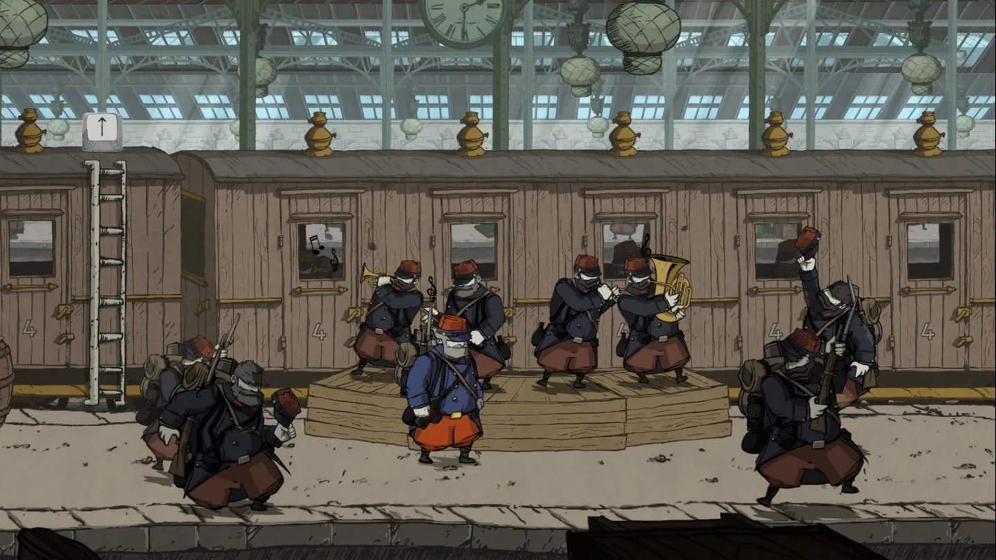 Alt Text: A gameplay screenshot from Valiant Hearts depicting a puzzle-solving sequence.