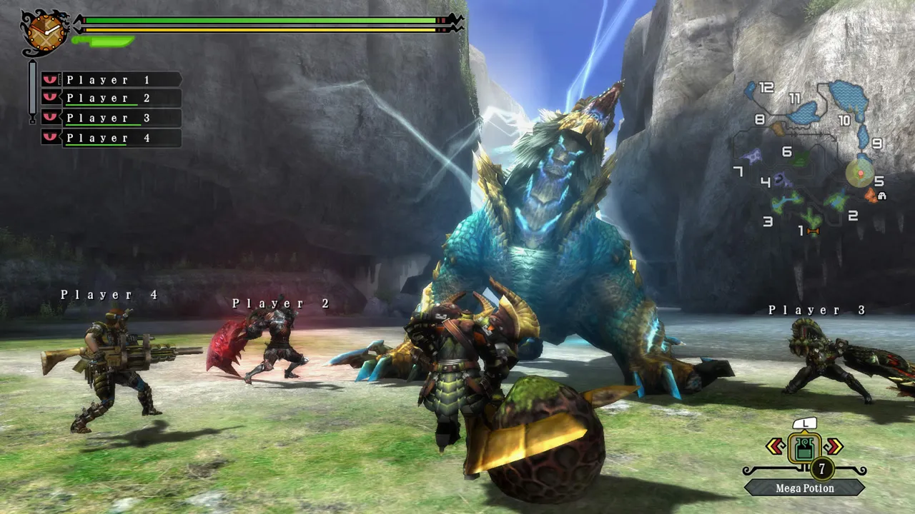 alt text: A hunter using a bow and arrow in Monster Hunter 3 Ultimate.