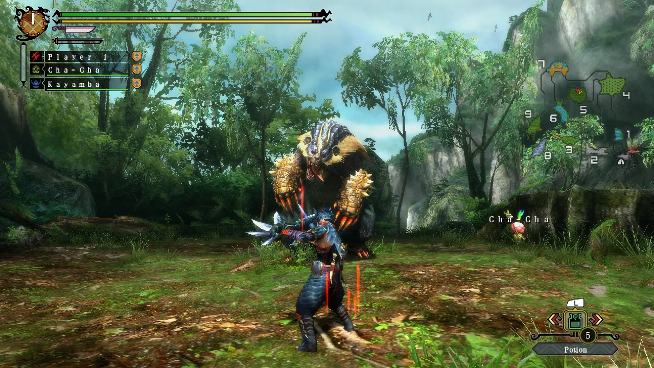 alt text: A hunter using a hunting horn in Monster Hunter 3 Ultimate.
