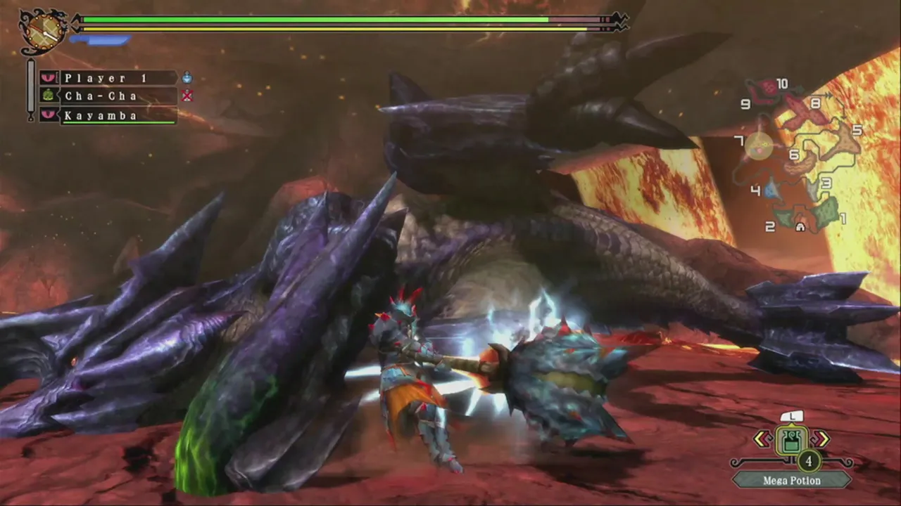 alt text: A hunter using a large sword in Monster Hunter 3 Ultimate.