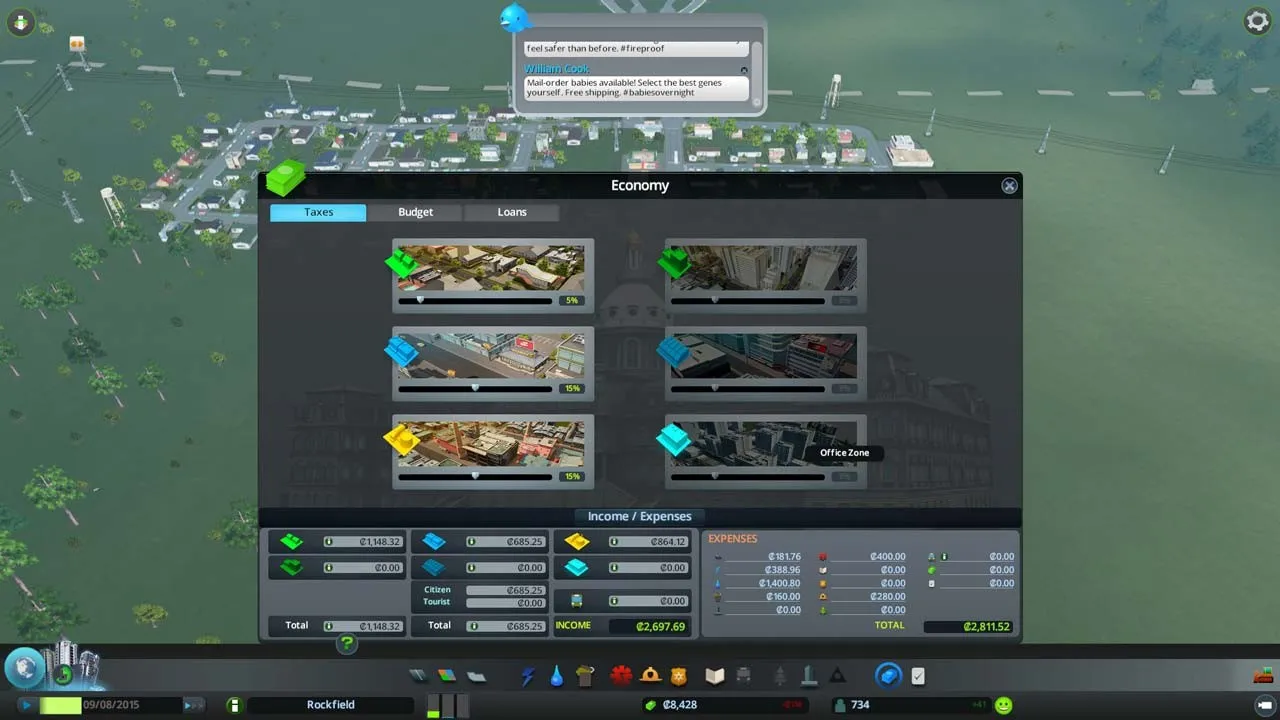 alt text: A panoramic view of a custom city built in Cities: Skylines, showcasing the potential of modding.