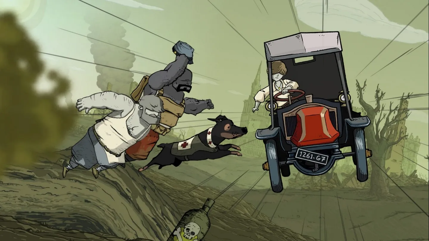 Alt Text: A scene from Valiant Hearts highlighting the game's portrayal of the characters' relationships and struggles.