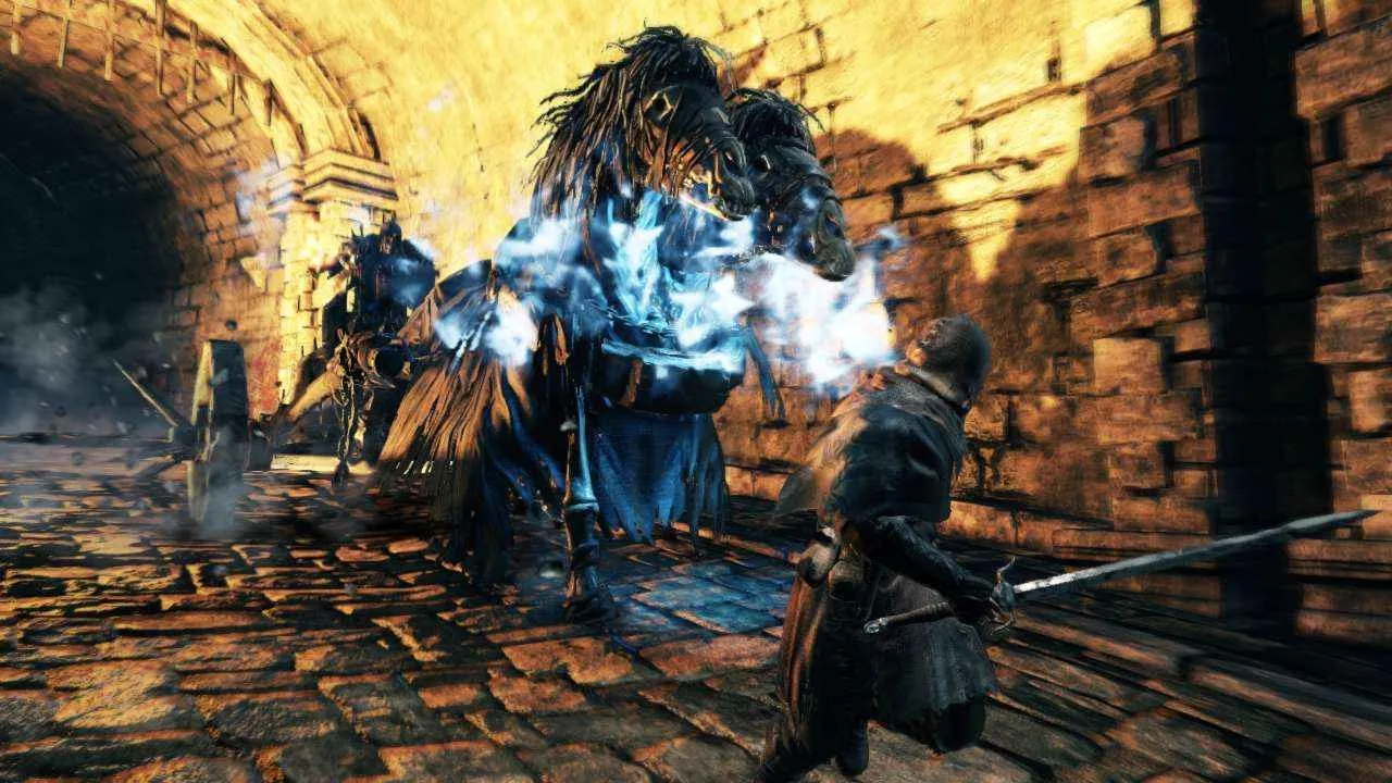 Alt text: A screenshot from Dark Souls II depicting a large, monstrous boss enemy.