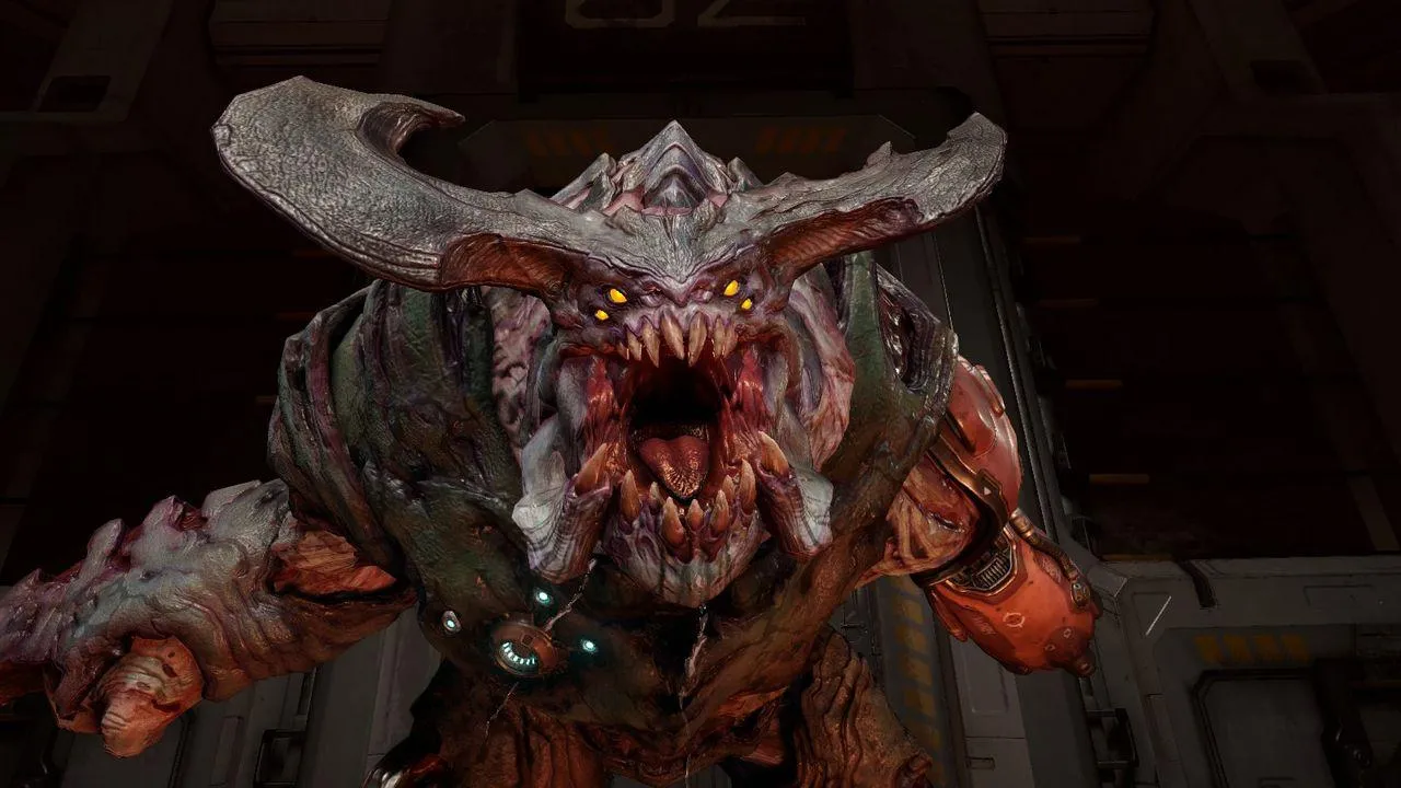 alt text: A screenshot from Doom (2016) displaying the SnapMap level editor interface.