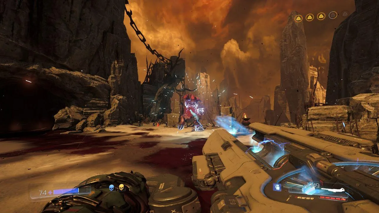 alt text: A screenshot from Doom (2016) showcasing fast-paced combat against demonic hordes.