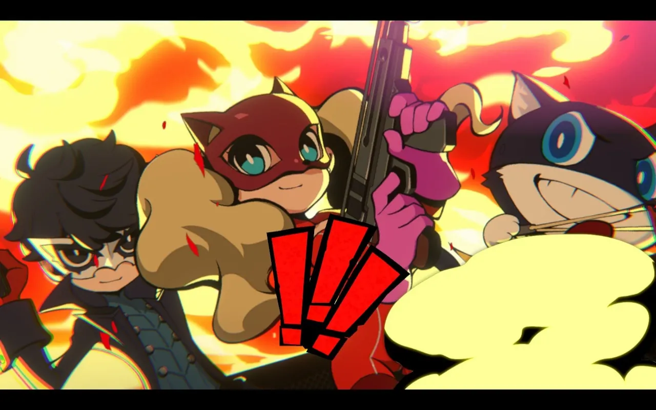 alt text: A screenshot from Persona 5 Tactica showing the chibi-style characters in combat.