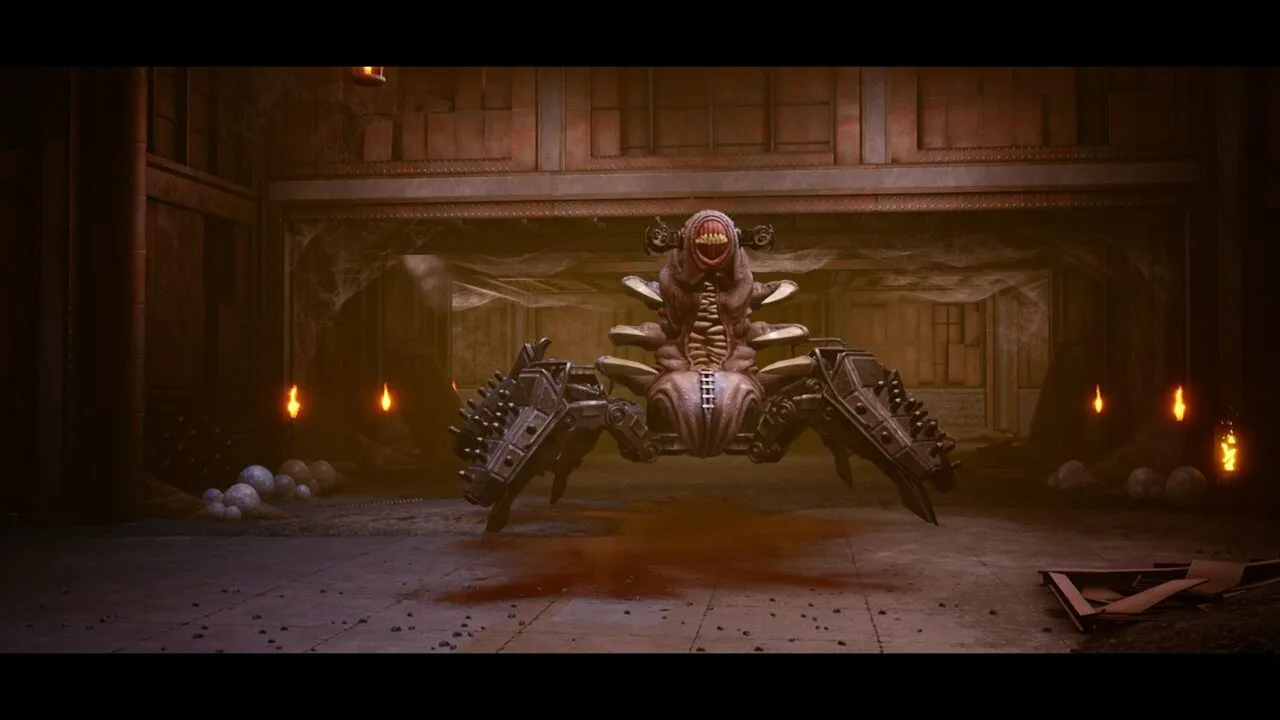 alt text: A screenshot from Scathe showcasing the enemy design and visual effects.