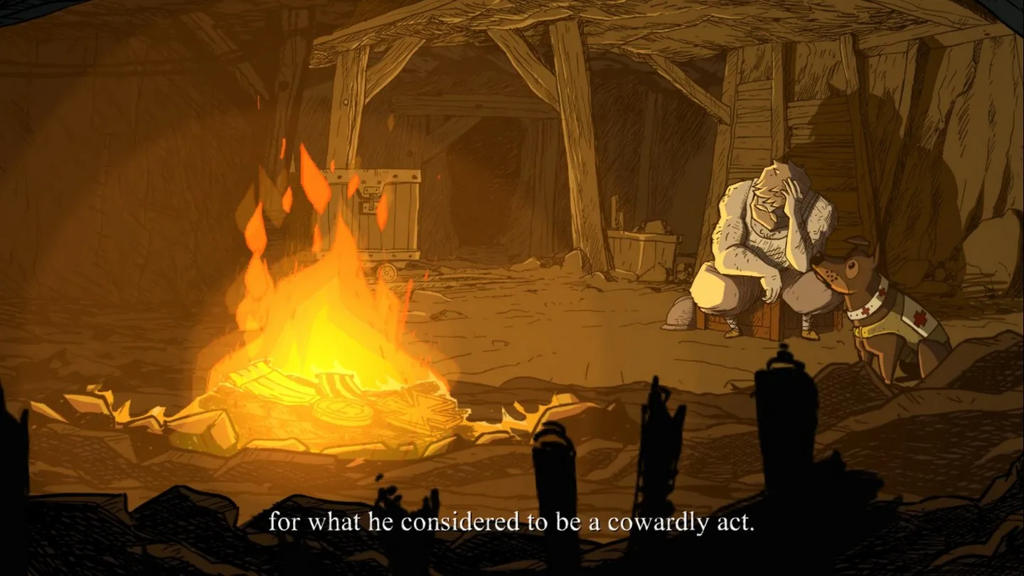 Alt Text: A screenshot from Valiant Hearts showing a character navigating a war-torn environment, highlighting the game's bleak depiction of the war.