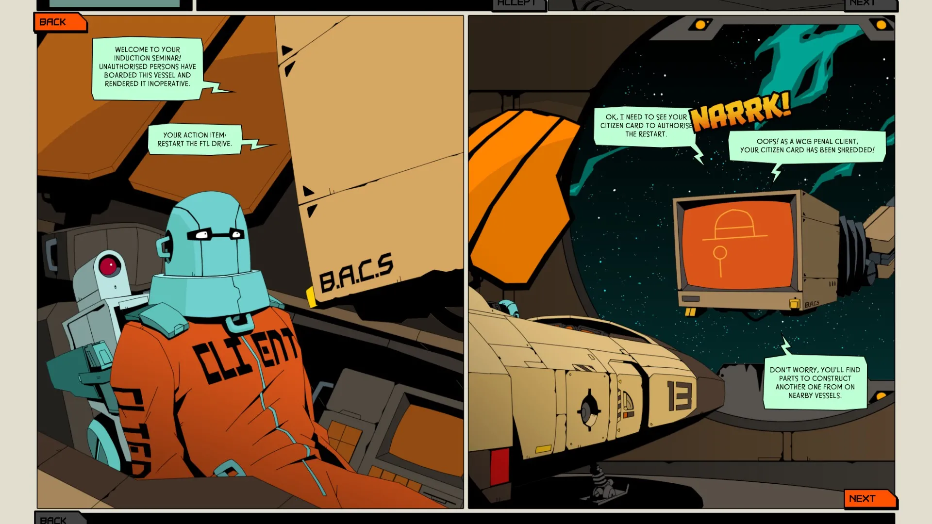 alt text: A screenshot from Void Bastards, showing the comic book style graphics and UI elements