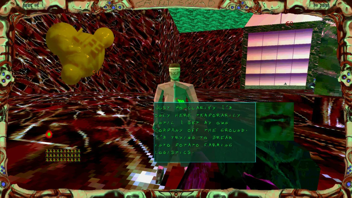 alt text: A screenshot showcasing the grotesque character design and modifications in Cruelty Squad