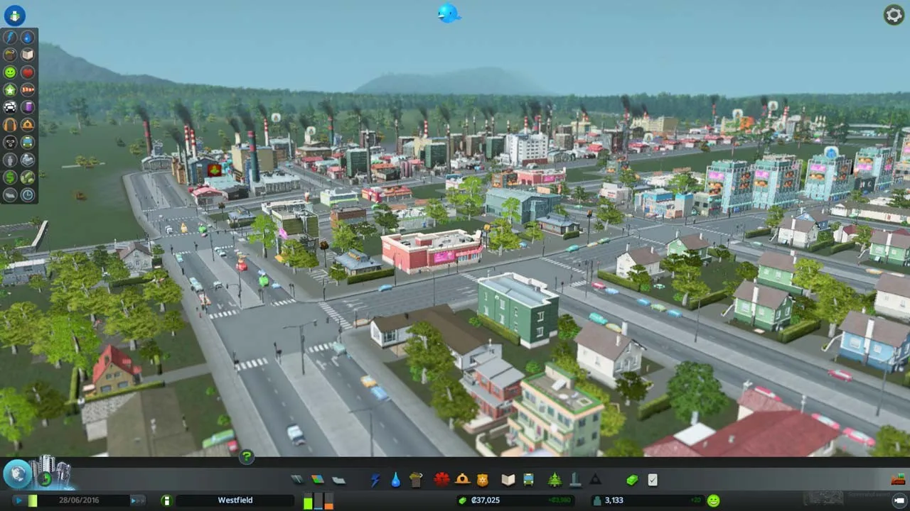 alt text: A sprawling cityscape in Cities: Skylines showcasing diverse zones and infrastructure.