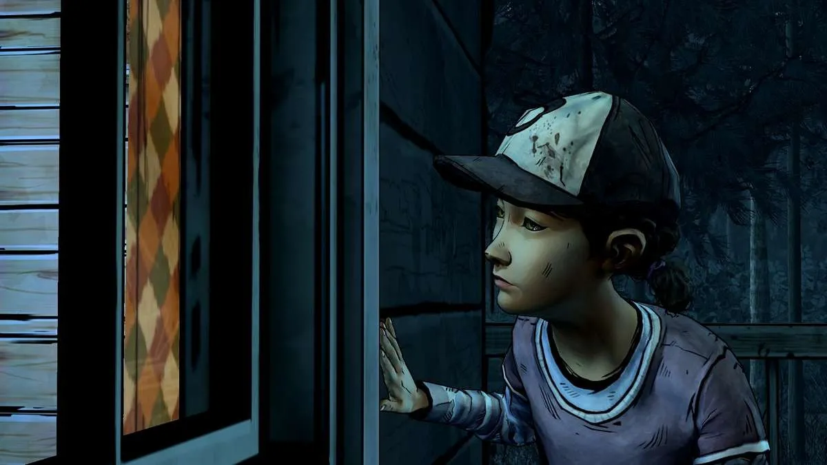 alt text: A tense scene in The Walking Dead Season Two, with Clementine facing a difficult decision.