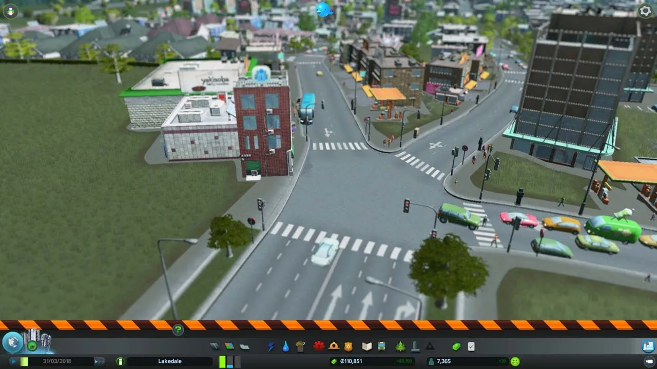 alt text: A traffic jam in Cities: Skylines, highlighting one of the minor issues with the game's simulation.