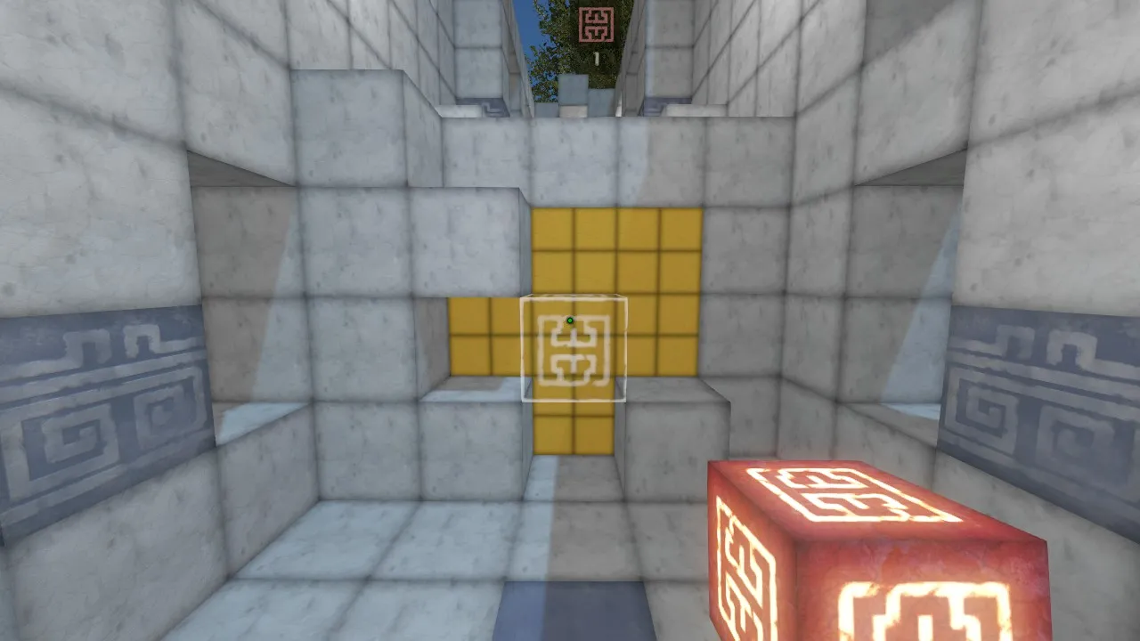 alt text: A view of a level in Qbeh-1: The Atlas Cube, showcasing the game's minimalist aesthetic and the use of colored blocks for navigation.