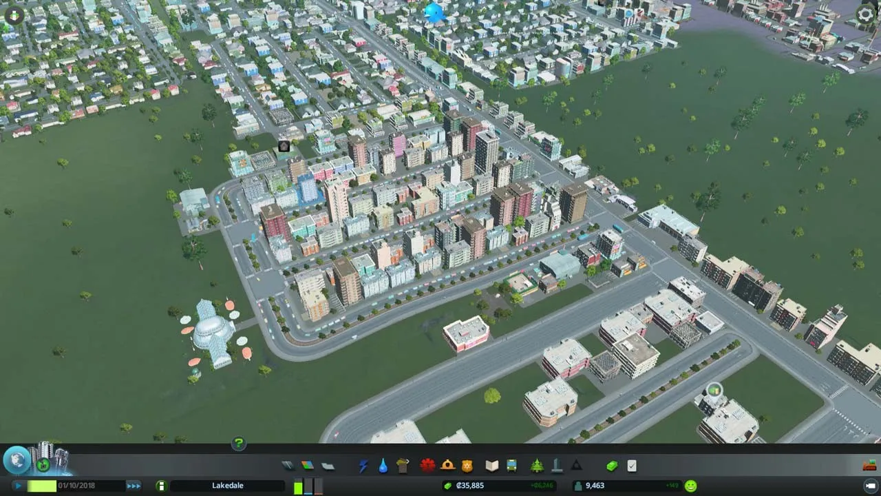 alt text: A view of the Cities: Skylines interface demonstrating the various data visualization tools for city management.