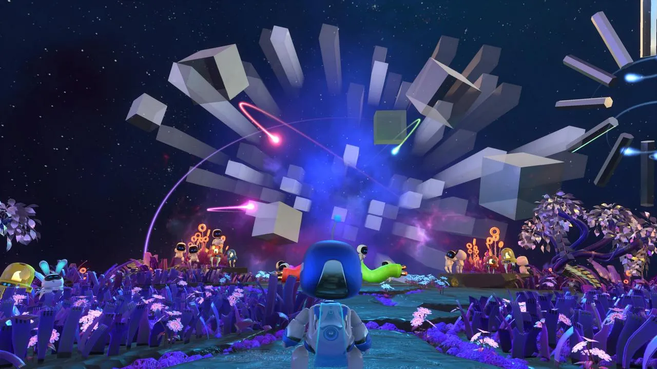 alt text: Astro Bot facing a large robotic boss